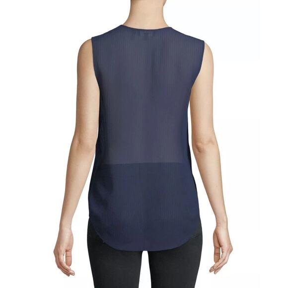 Theory Women Deep Navy Silk Semi Sheer Crossover Shell Blouse Tank Top Size S - Picture 2 of 7